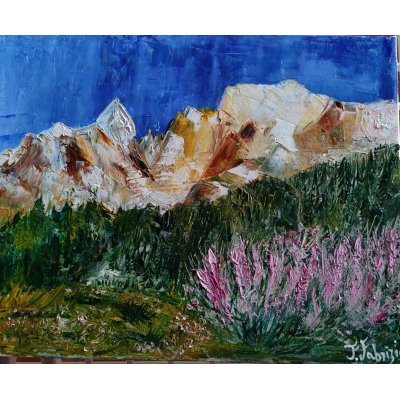 OLIO SU TELA FRANCA FABRIZIO ' NATURA MONTANA ' dimensioni L 50 x H 40 cm.