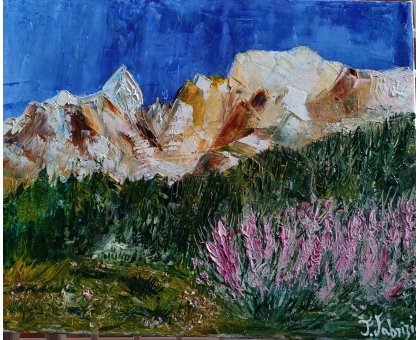 OLIO SU TELA FRANCA FABRIZIO ' NATURA MONTANA ' dimensioni L 50 x H 40 cm.