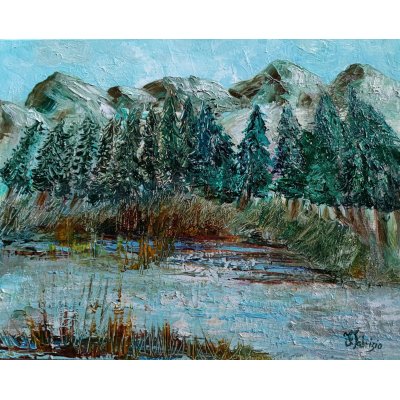 OLIO SU TELA FRANCA FABRIZIO ' SOGNO VERDE: IMMERSIONE MEDITATIVA ' dimensioni L 50 x H 40 cm.