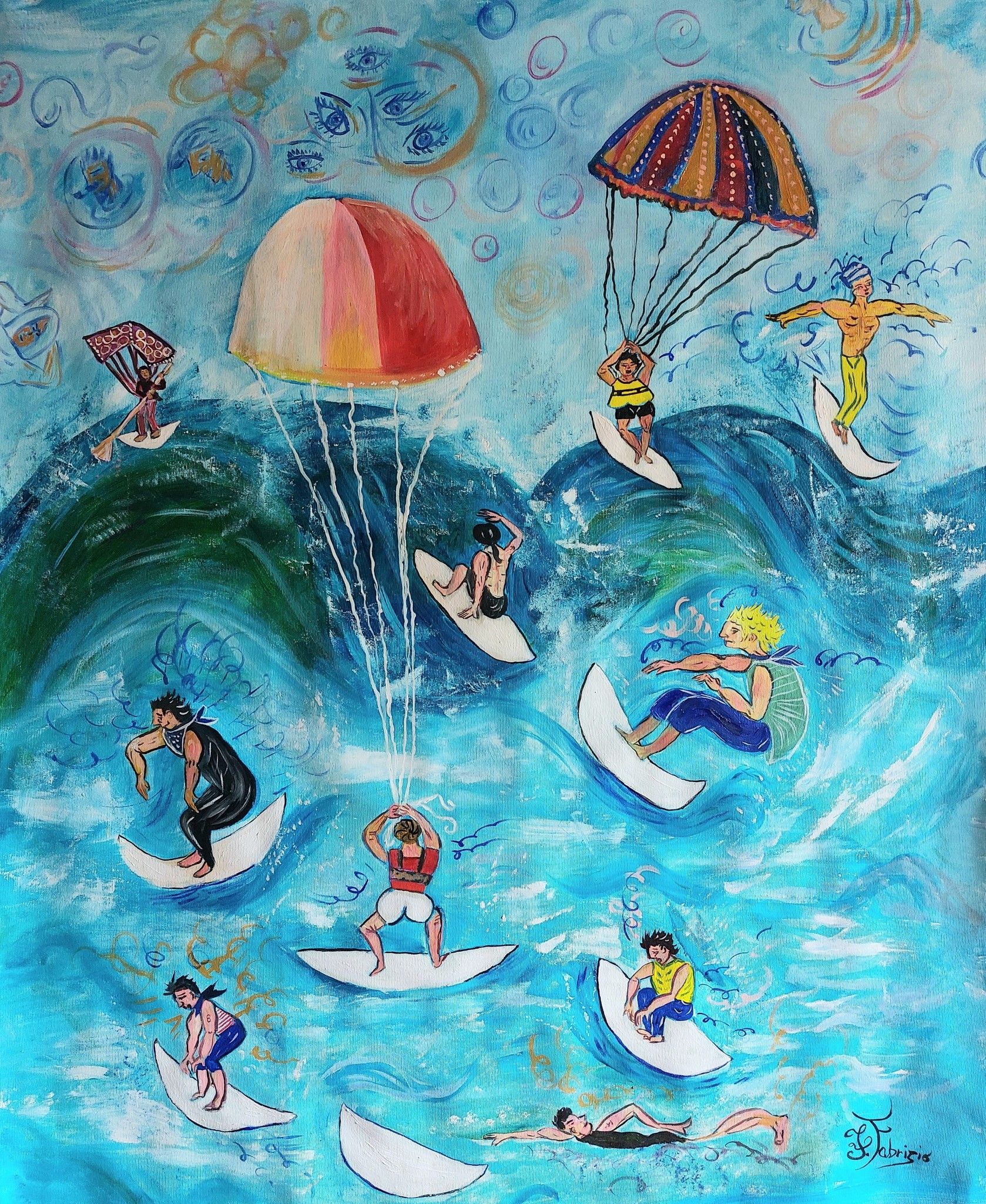 OLIO SU TELA  FRANCA FABRIZIO ' SFIDE '  dimensioni  L 90 x H 105 cm.