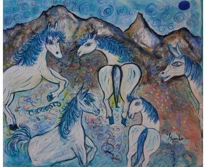 OLIO SU TELA FRANCA FABRIZIO ' CAVALLINI BLU DI UNA DIMENSIONE PARALLELA ' dimensioni L 105 x H 85 cm.