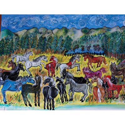 OLIO SU TELA FRANCA FABRIZIO ' EMOZIONI GALOPPANTI ' dimensioni L 105 x H 80 cm.