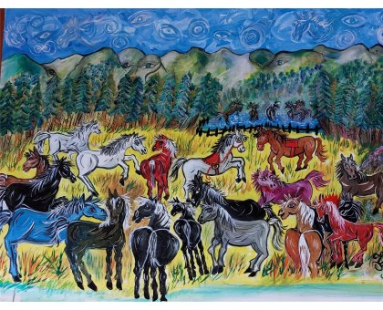 OLIO SU TELA FRANCA FABRIZIO ' EMOZIONI GALOPPANTI ' dimensioni L 105 x H 80 cm.