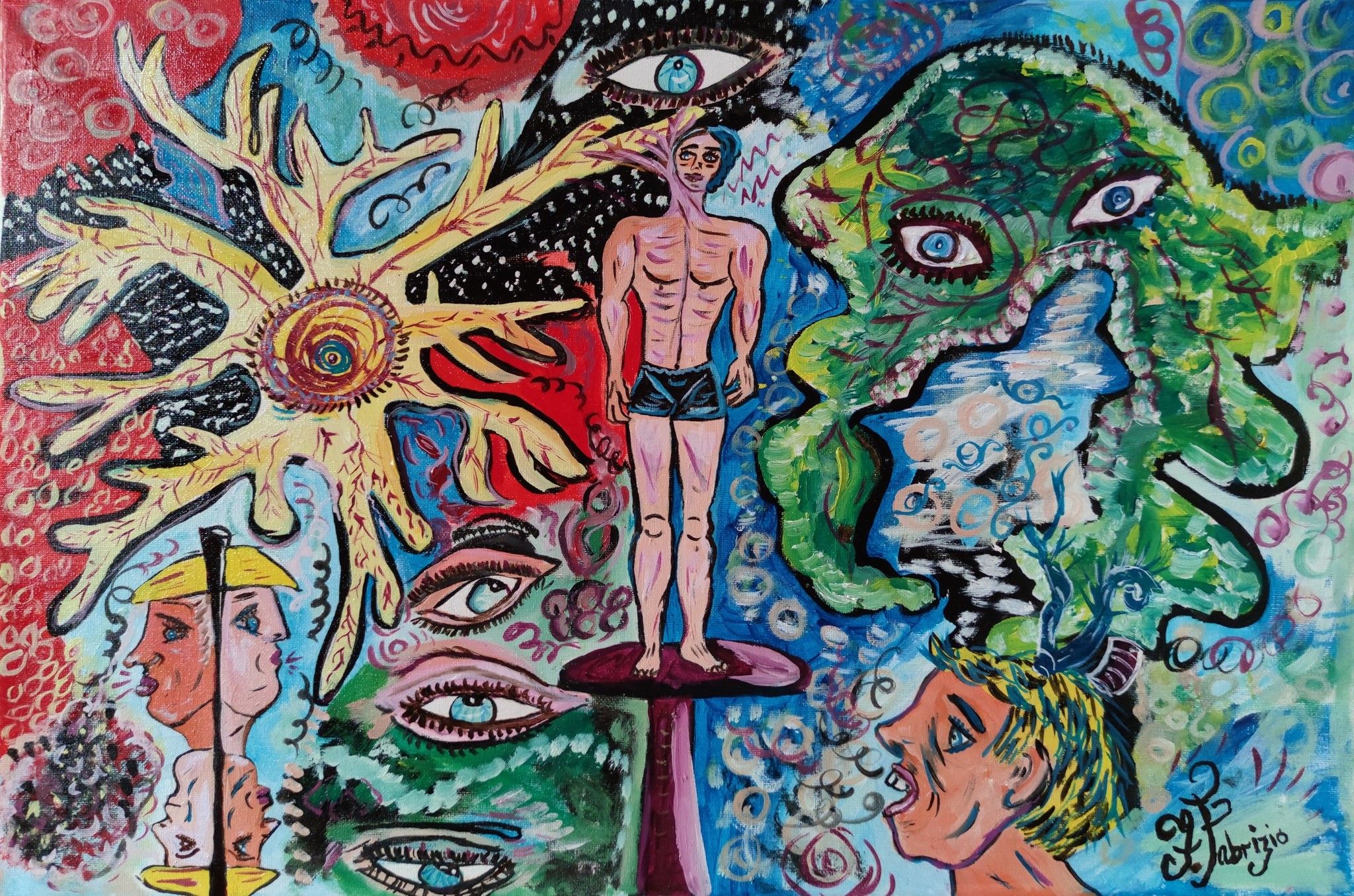 OLIO SU TELA  FRANCA FABRIZIO ' INTELLIGENZA COSMICA '  dimensioni L 60 x H 40 cm.