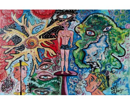 OLIO SU TELA FRANCA FABRIZIO ' INTELLIGENZA COSMICA ' dimensioni L 60 x H 40 cm.