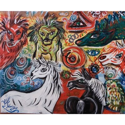 OLIO SU TELA FRANCA FABRIZIO ' SPIRITI SELVAGGI ' dimensioni L 50 x H 40 cm.