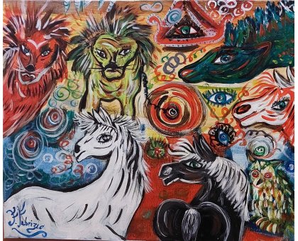 OLIO SU TELA FRANCA FABRIZIO ' SPIRITI SELVAGGI ' dimensioni L 50 x H 40 cm.