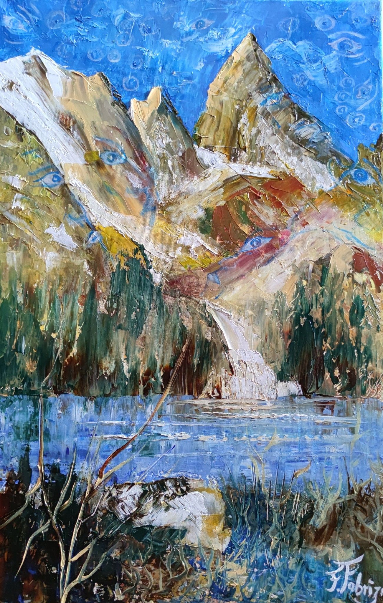 OLIO SU TELA  FRANCA FABRIZIO ' SPIRITI DELLA MONTAGNA '  dimensioni L 40 x H 60 cm.