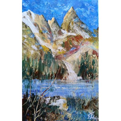 OLIO SU TELA FRANCA FABRIZIO ' SPIRITI DELLA MONTAGNA ' dimensioni L 40 x H 60 cm.