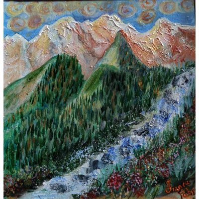 OLIO SU TELA FRANCA FABRIZIO ' FRESCHEZZA MONTANA ' dimensioni L 40 x H 40 cm.