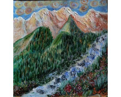 OLIO SU TELA FRANCA FABRIZIO ' FRESCHEZZA MONTANA ' dimensioni L 40 x H 40 cm.