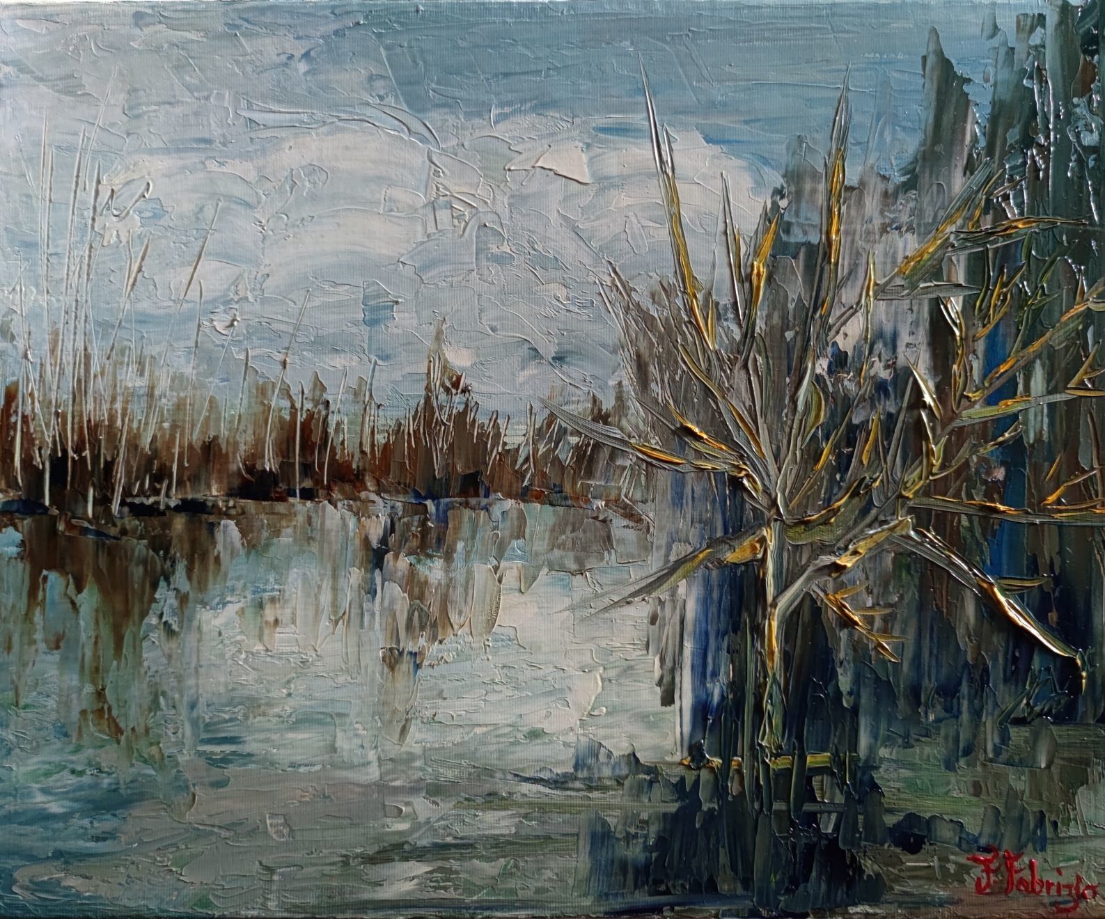 OLIO SU TELA  FRANCA FABRIZIO ' A MENTE FREDDA  '  dimensioni L 50 x H 40 cm.