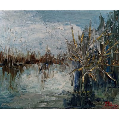 OLIO SU TELA FRANCA FABRIZIO ' A MENTE FREDDA ' dimensioni L 50 x H 40 cm.