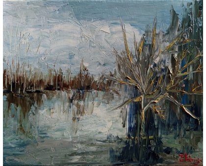 OLIO SU TELA FRANCA FABRIZIO ' A MENTE FREDDA ' dimensioni L 50 x H 40 cm.