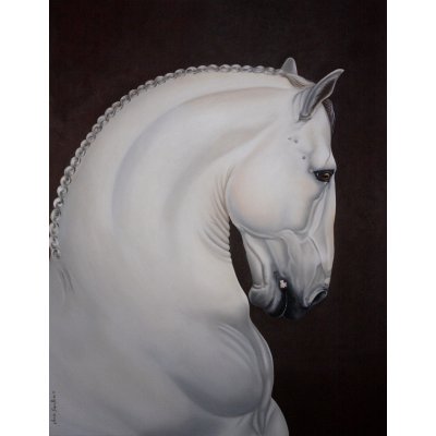 OLIO SU TELA SONIA FIACCHINI ' CAVALLO DEGLI SCACCHI ' dimensioni L 70 x H 90 cm.