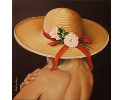 OLIO SU TELA SONIA FIACCHINI ' FIOCCO ROSSO ' dimensioni L 50 x H 50 cm.