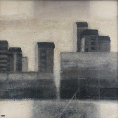 MIXED MEDIA SU TAVOLA STEFANO MARIANI ' CONFINE 6 ' dimensioni L 50 x H 50 cm.