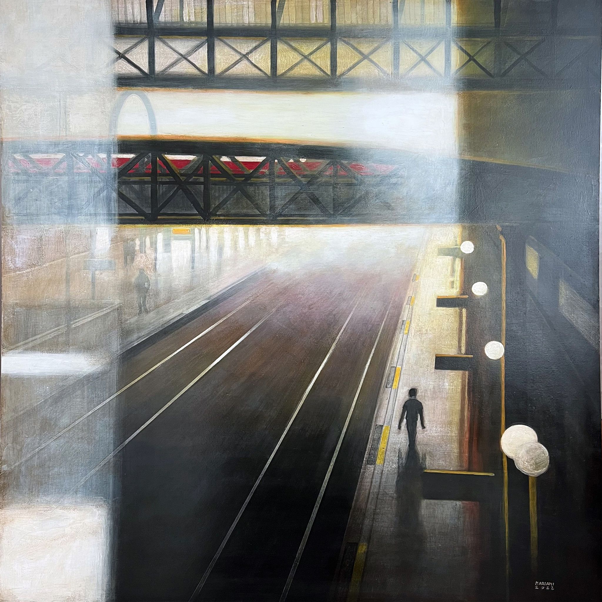 MIXED MEDIA SU TAVOLA  STEFANO  MARIANI ' CONFINE  26  '  dimensioni L  80 x H 80 cm.