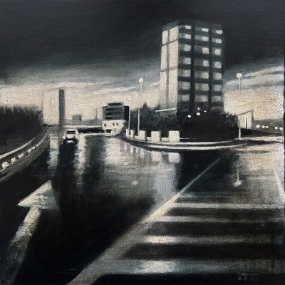 MIXED MEDIA SU TAVOLA STEFANO MARIANI ' CONFINE 27 ' dimensioni L 30 x H 30 cm.