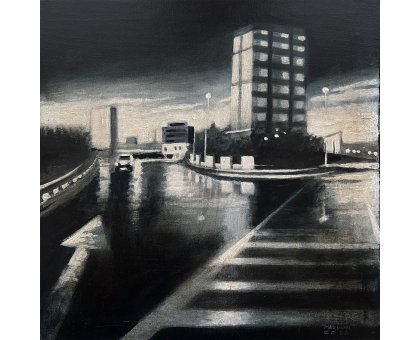 MIXED MEDIA SU TAVOLA STEFANO MARIANI ' CONFINE 27 ' dimensioni L 30 x H 30 cm.