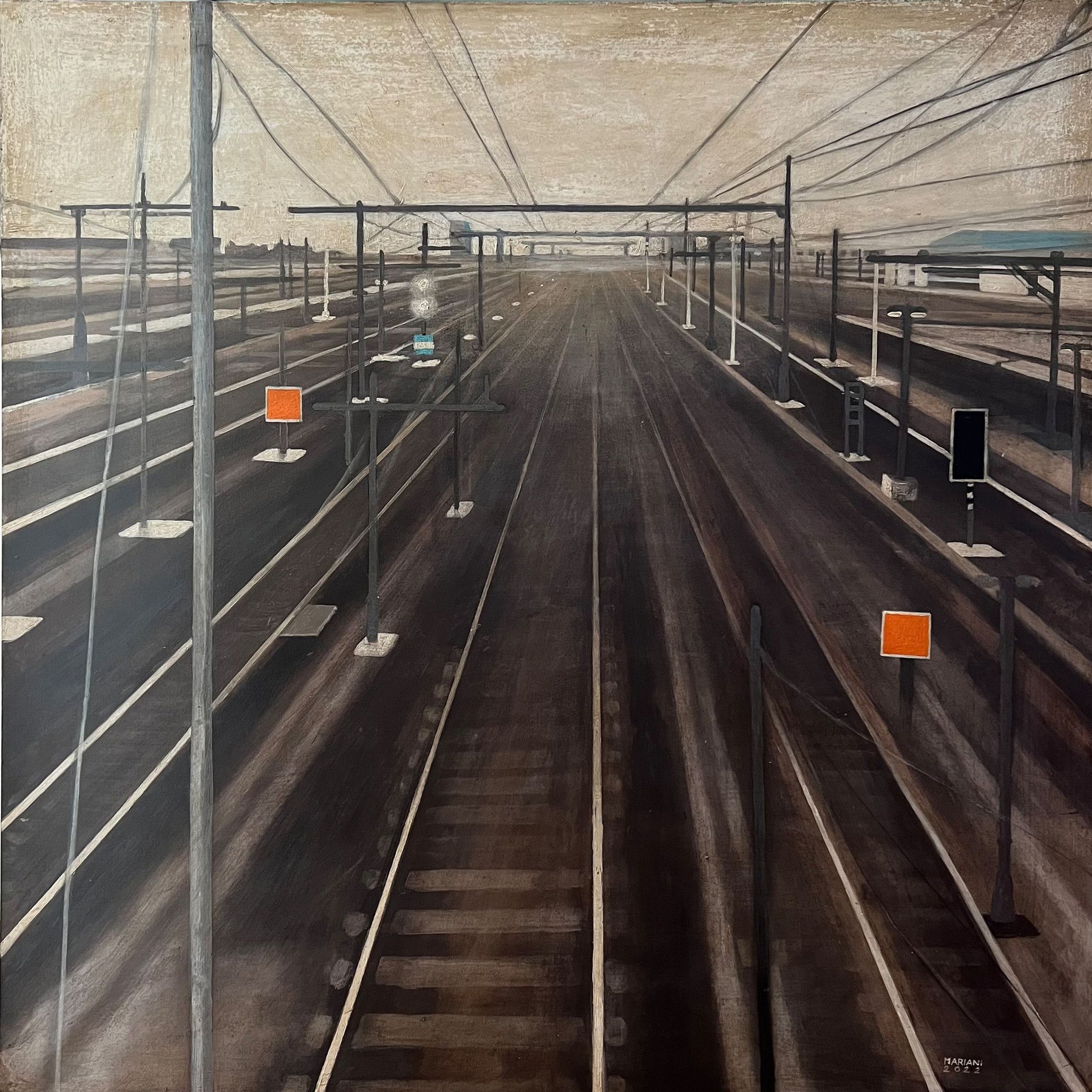 MIXED MEDIA SU TAVOLA  STEFANO  MARIANI ' CONFINE  30 '  dimensioni L 80 x H 80 cm.