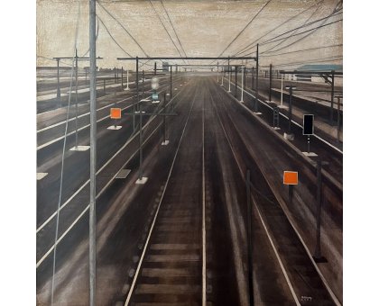 MIXED MEDIA SU TAVOLA STEFANO MARIANI ' CONFINE 30 ' dimensioni L 80 x H 80 cm.