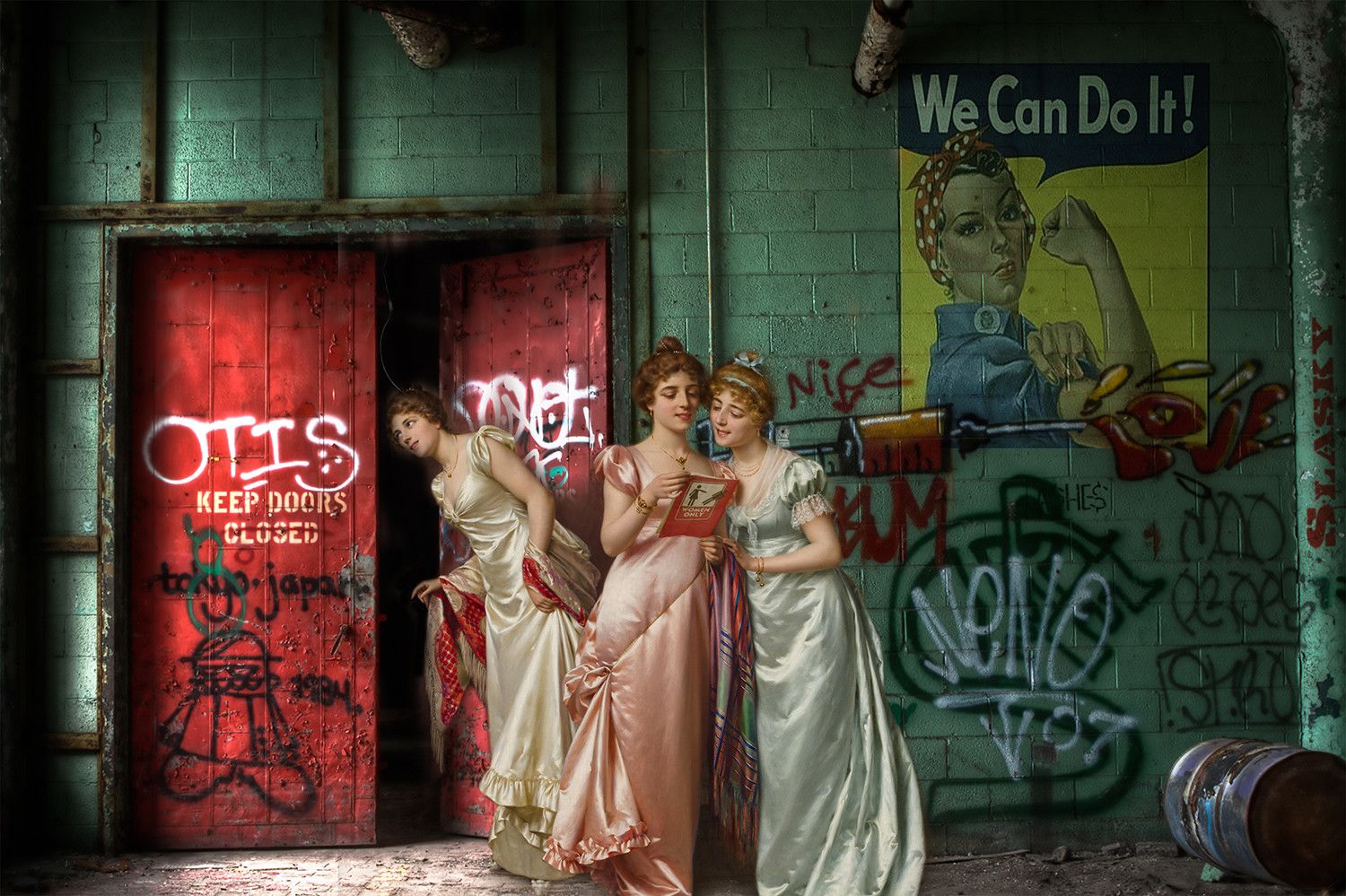FOTOGRAFIA DIGITALE SU TELA - ARTISTA SLASKY - TITOLO "WE CAN DO IT" cm. L 100 x H 70