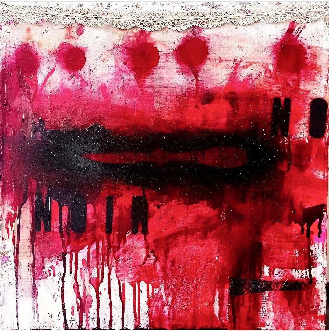 MIXED MEDIA SU TELA  MELISSA  DAMSON ' FILM  NOIR  3  '  dimensioni L 50 x H 50 cm.