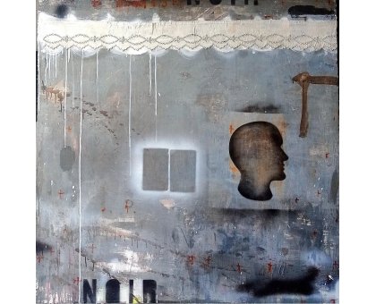 MIXED MEDIA SU TELA MELISSA DAMSON ' THE POET ' dimensioni L 100 x H 100 cm.