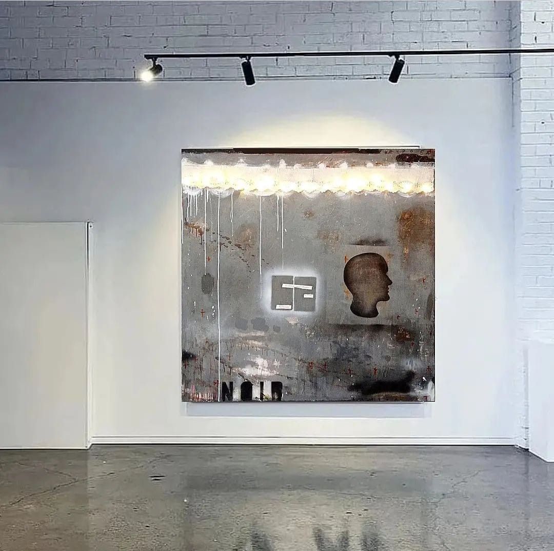 MIXED MEDIA SU TELA  MELISSA  DAMSON ' THE POET  '  dimensioni L 100 x H 100 cm.