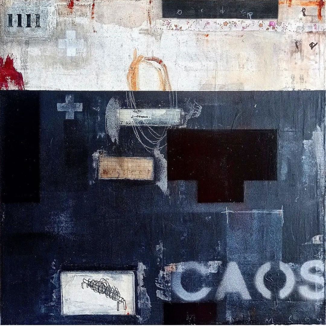 MIXED MEDIA SU TELA  MELISSA  DAMSON ' CAOS 1  '  dimensioni L 50 x H 50 cm.