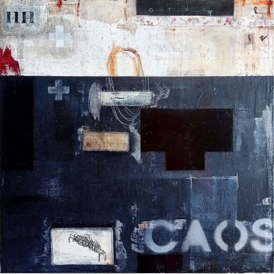 MIXED MEDIA SU TELA MELISSA DAMSON ' CAOS 1 ' dimensioni L 50 x H 50 cm.