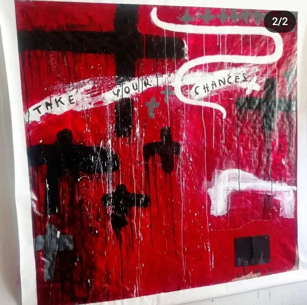 MIXED MEDIA SU PVC  MELISSA  DAMSON ' RUSSIAN  ROULETTE  '  dimensioni L 150 x  H 150 cm.