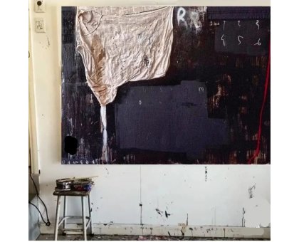 MIXED MEDIA SU TELA MELISSA DAMSON ' RUSSIAN ROULETTE 1 ' dimensioni L 100 x H 150 cm.