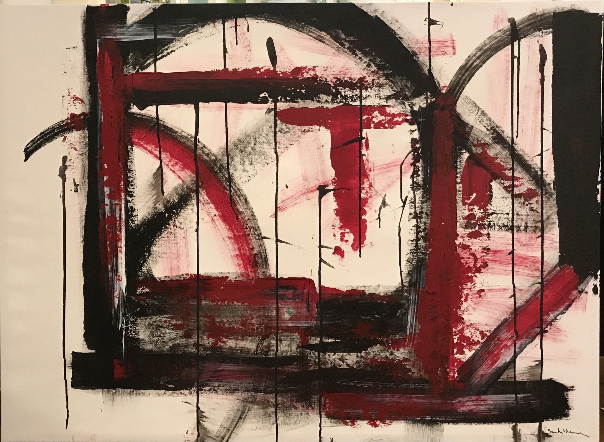ACRYLIC ON CANVAS SANDRA MENOIA " OLTRE LA FINESTRA "  size  L 95 x H 130 cm.
