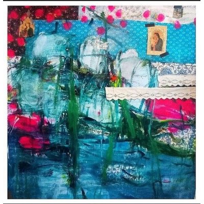 MIXED MEDIA SU TELA MELISSA DAMSON ' THE WATERHOLE - FROM THE DREAMTIME SERIES ' dimensioni L 150 x H 150 cm.