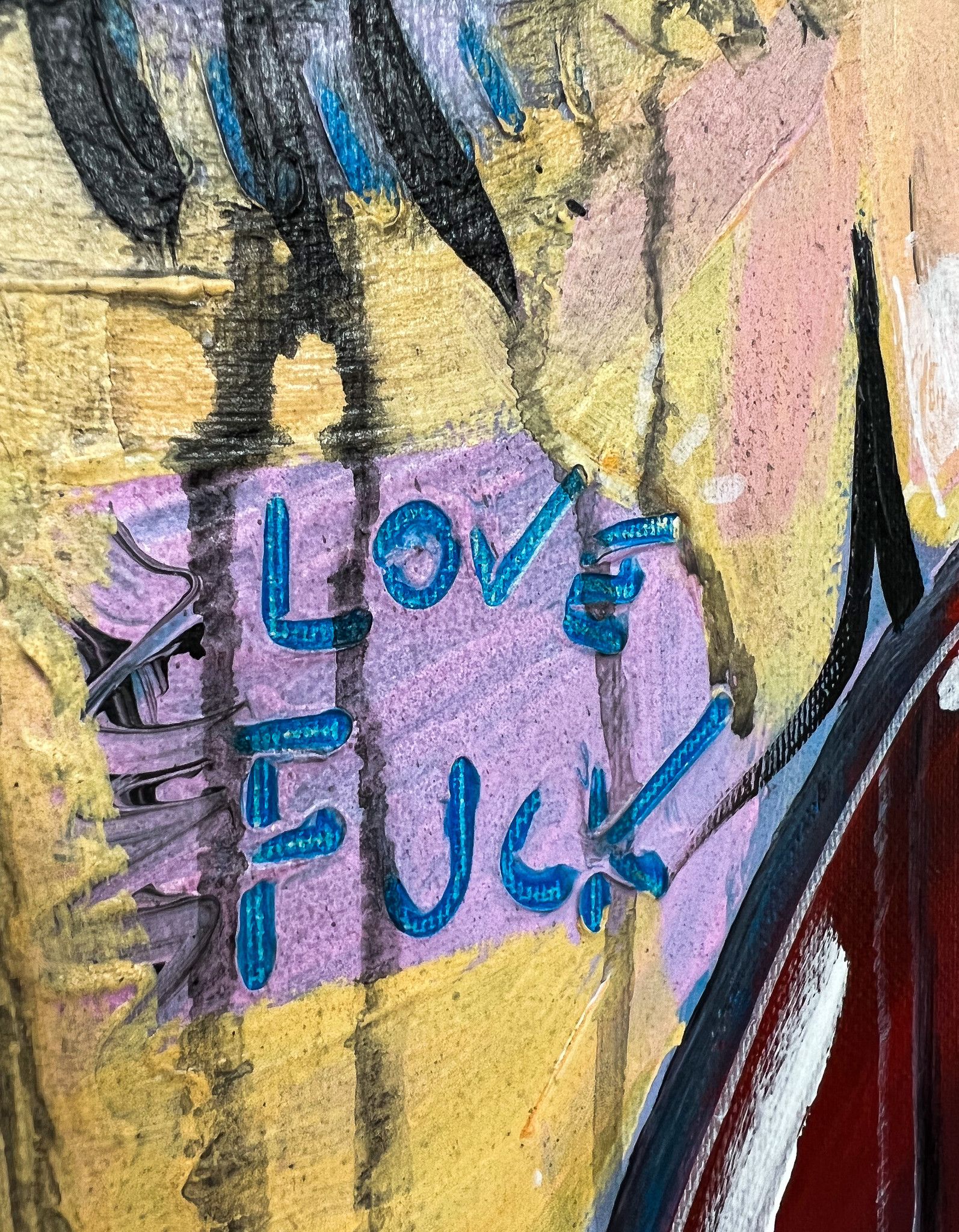 ACRILICO SU TELA  ALESSANDRO  SIVIGLIA ' LOVE  F***  '  dimensioni L 83 x H 78 cm.