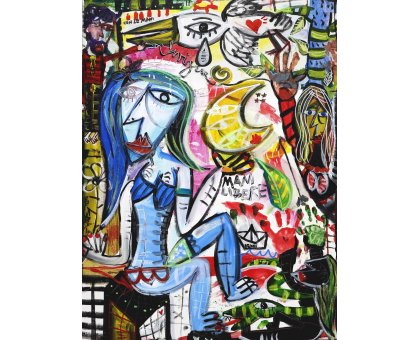 ACRILICO SU TELA ALESSANDRO SIVIGLIA ' CON LE MANI ' dimensioni L 90 x H 68 cm.