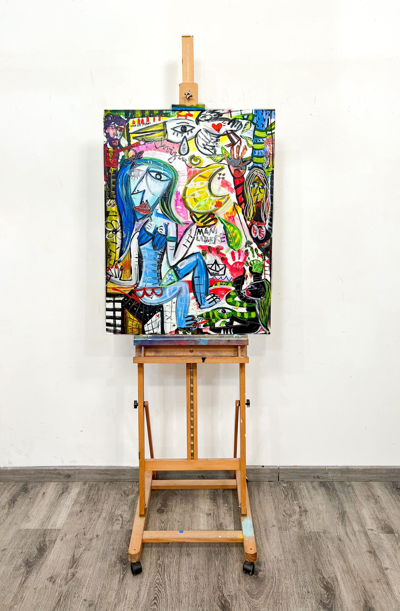 ACRILICO SU TELA  ALESSANDRO  SIVIGLIA ' CON LE MANI '  dimensioni L 90 x H 68 cm.