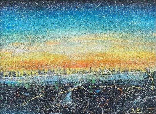 MIXED MEDIA SU TELA  NILO  BAZZANI ' EMOZIONI DI UN CREPUSCOLO  '  dimensioni L 40 x H 30 cm.