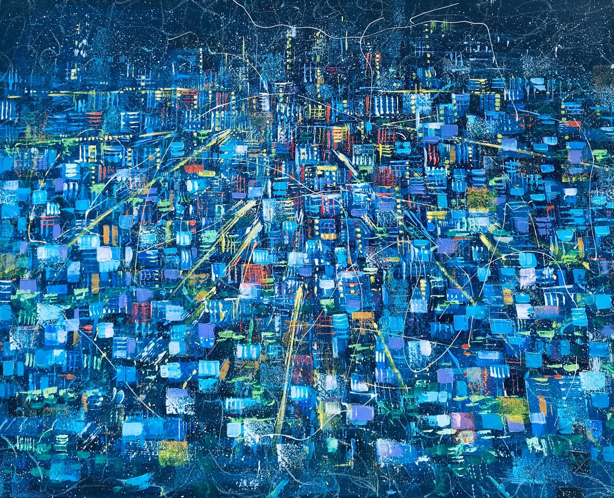 MIXED MEDIA SU TELA  NILO  BAZZANI ' COMPOSIZIONE  URBANA  '  dimensioni L 100 x  H 80 cm.
