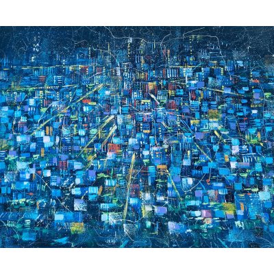 MIXED MEDIA SU TELA NILO BAZZANI ' COMPOSIZIONE URBANA ' dimensioni L 100 x H 80 cm.