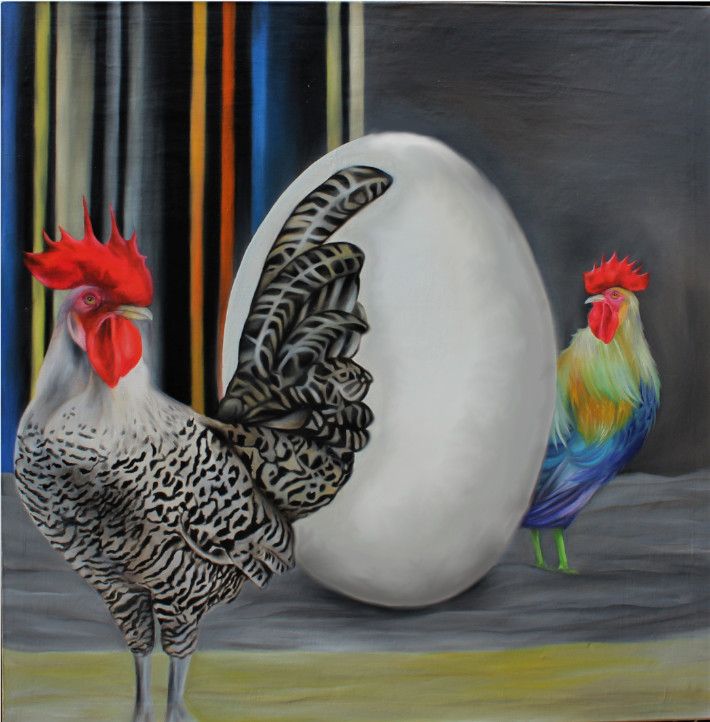 OLIO SU TELA  GIUSI  VELLONI '  TONY E RAMON '  dimensioni L 120 x H 120 cm.