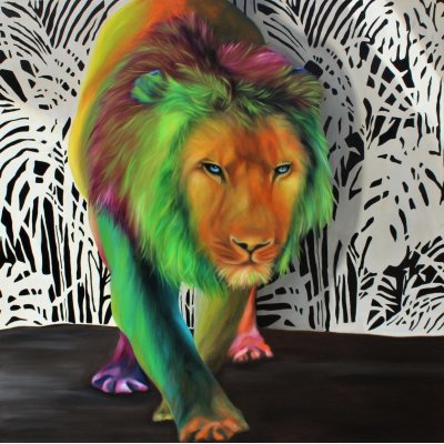 OLIO SU TELA GIUSI VELLONI ' ROY ' dimensioni L 140 x H 140 cm.