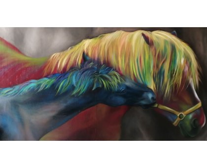 OLIO SU TELA GIUSI VELLONI ' NATO LIBERO ' dimensioni L 76 x H 133 cm.