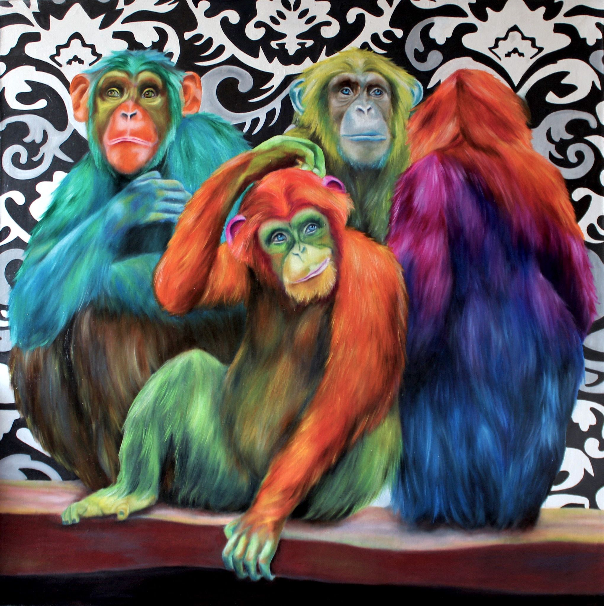 OLIO SU TELA  GIUSI  VELLONI ' NOI  QUATTRO '  dimensioni L 120 x H 120 cm.
