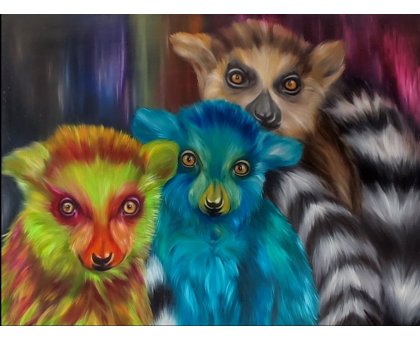 OLIO SU TELA GIUSI VELLONI ' LEMURI ' dimensioni L 100 x H 134 cm.