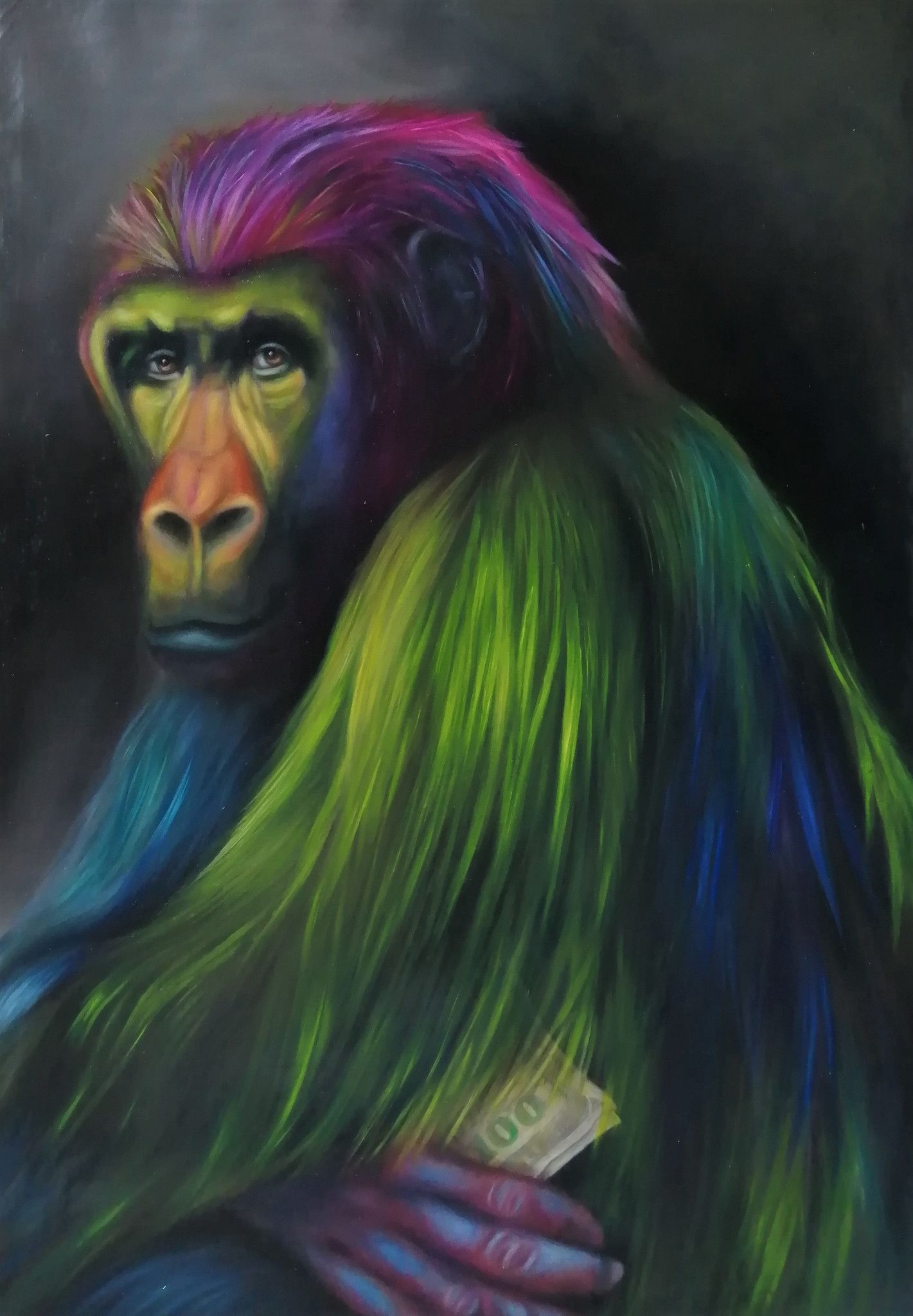 OLIO SU TELA  GIUSI  VELLONI ' RAFIKI '  dimensioni L 70 x H 50 cm.