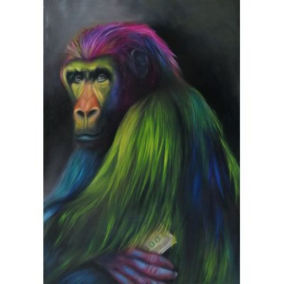 OLIO SU TELA GIUSI VELLONI ' RAFIKI ' dimensioni L 70 x H 50 cm.