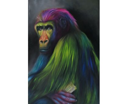 OLIO SU TELA GIUSI VELLONI ' RAFIKI ' dimensioni L 70 x H 50 cm.